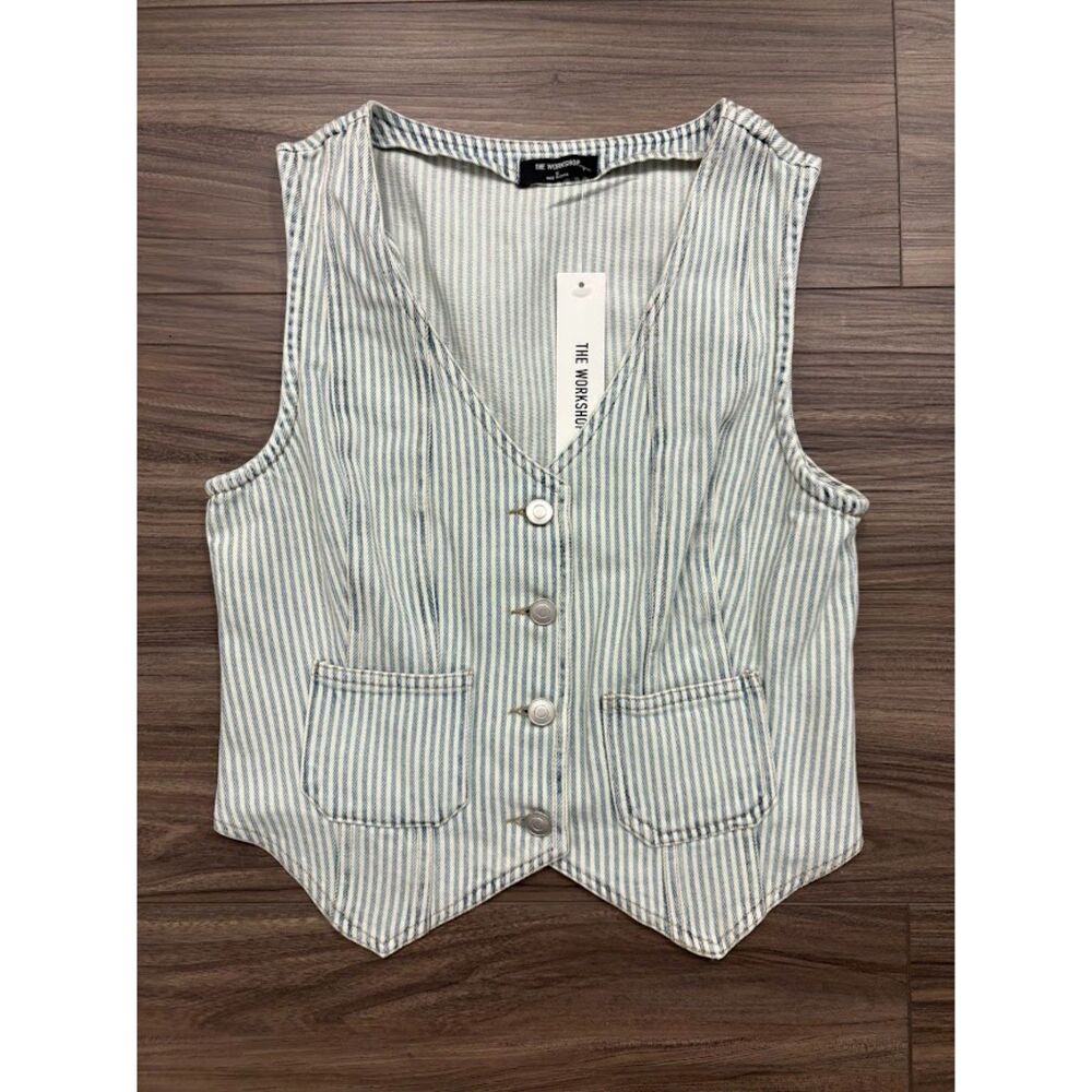 The Workshop Striped Denim Vest | NWT | Size S | Cotton Lyocell